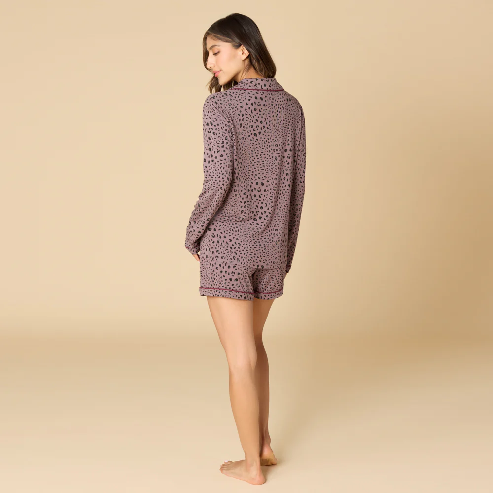 Aria - Slim Notch Collar Long Sleeve Short PJ Set - Image 12