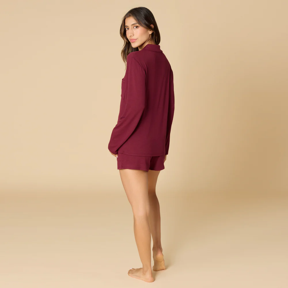 Aria - Slim Notch Collar Long Sleeve Short PJ Set - Image 8