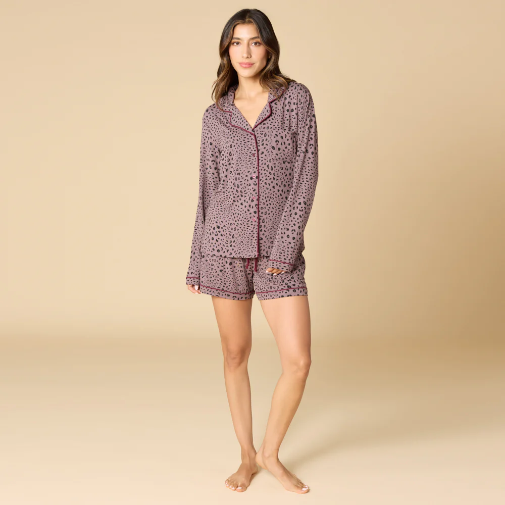 Aria - Slim Notch Collar Long Sleeve Short PJ Set - Image 9