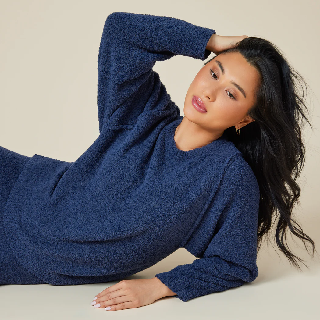 Solid Marshmallow Reverse Seam Crew Neck Lounge Set with Bracelet Sleeve - Image 15