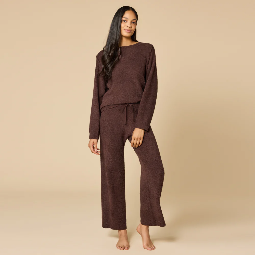 Solid Marshmallow Reverse Seam Crew Neck Lounge Set with Bracelet Sleeve - Image 27