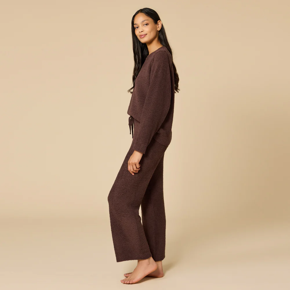 Solid Marshmallow Reverse Seam Crew Neck Lounge Set with Bracelet Sleeve - Image 29
