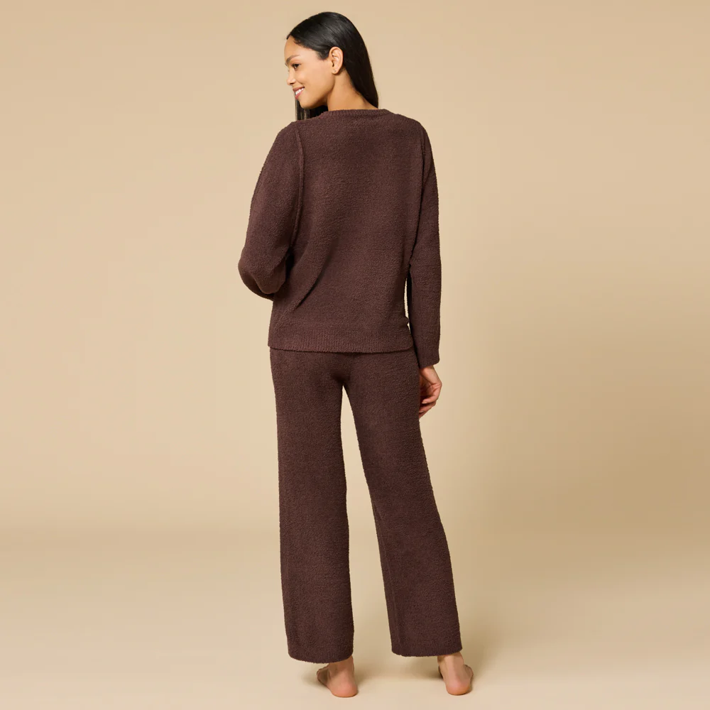 Solid Marshmallow Reverse Seam Crew Neck Lounge Set with Bracelet Sleeve - Image 30