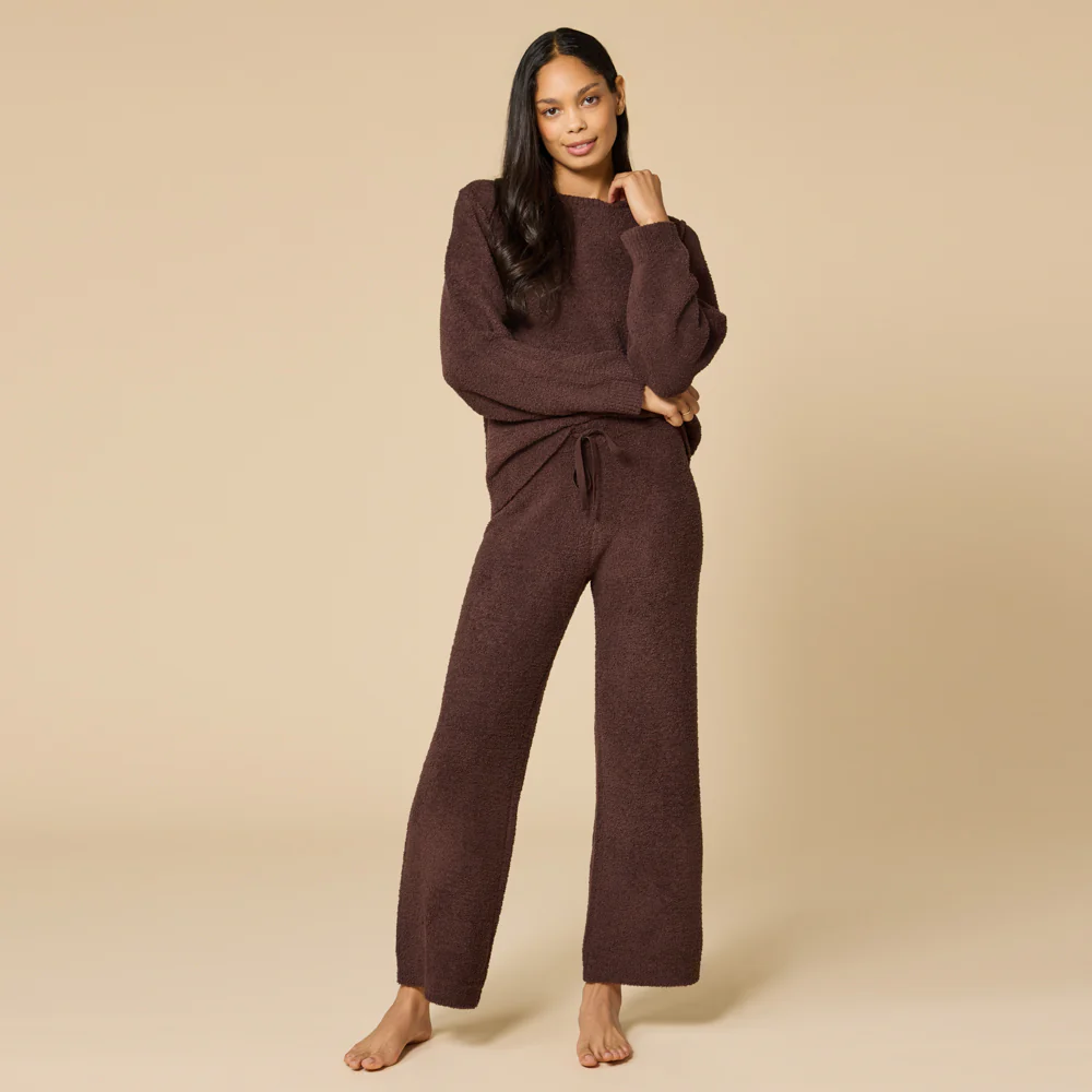 Solid Marshmallow Reverse Seam Crew Neck Lounge Set with Bracelet Sleeve - Image 31