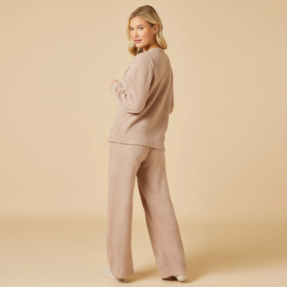 Solid Marshmallow Reverse Seam Crew Neck Lounge Set with Bracelet Sleeve - Image 34