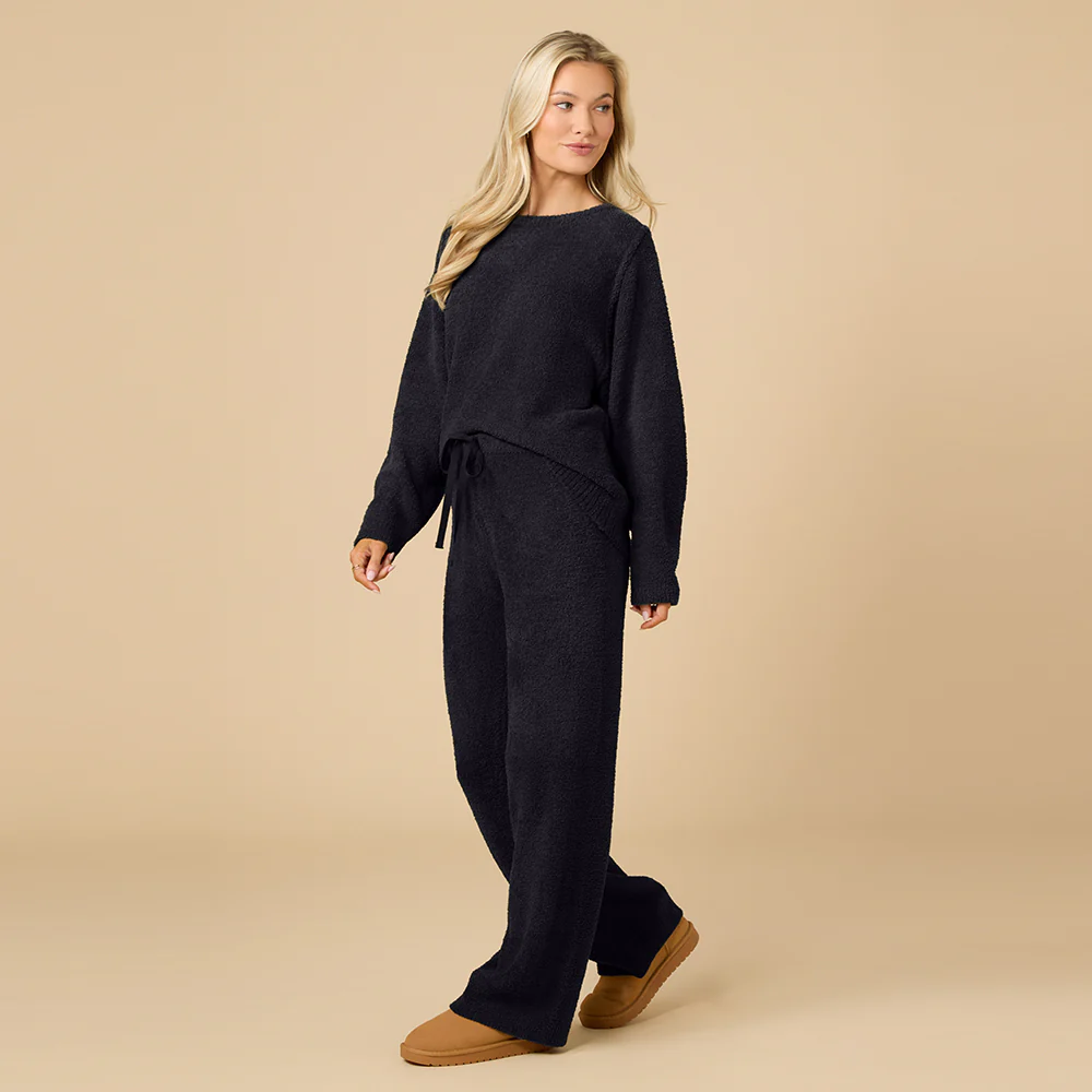 Solid Marshmallow Reverse Seam Crew Neck Lounge Set with Bracelet Sleeve - Image 39