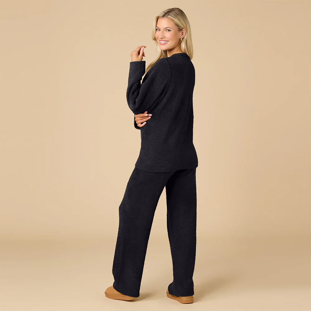 Solid Marshmallow Reverse Seam Crew Neck Lounge Set with Bracelet Sleeve - Image 40