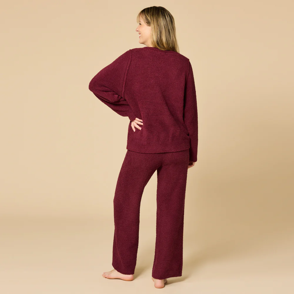 Solid Marshmallow Reverse Seam Crew Neck Lounge Set with Bracelet Sleeve - Image 6
