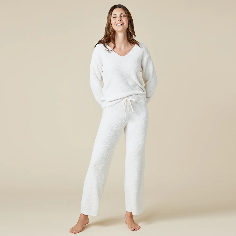 Solid Marshmallow V-Neck Lounge Set - Image 23