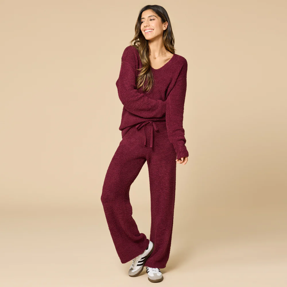 Solid Marshmallow V-Neck Lounge Set - Image 36