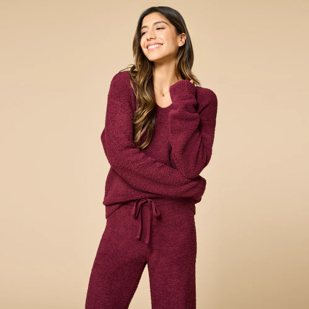 Solid Marshmallow V-Neck Lounge Set - Image 37
