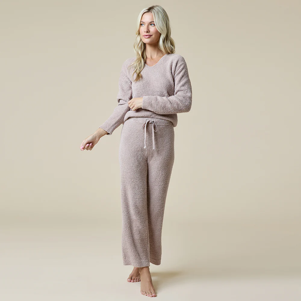 Solid Marshmallow V-Neck Lounge Set - Image 4