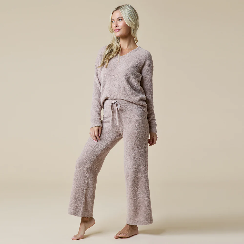 Solid Marshmallow V-Neck Lounge Set - Image 5