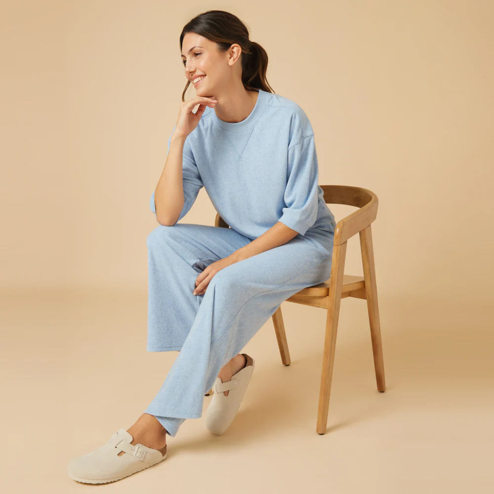 Terry Cropped Sleeve Crew Neck with Wide Leg Pant - Image 11