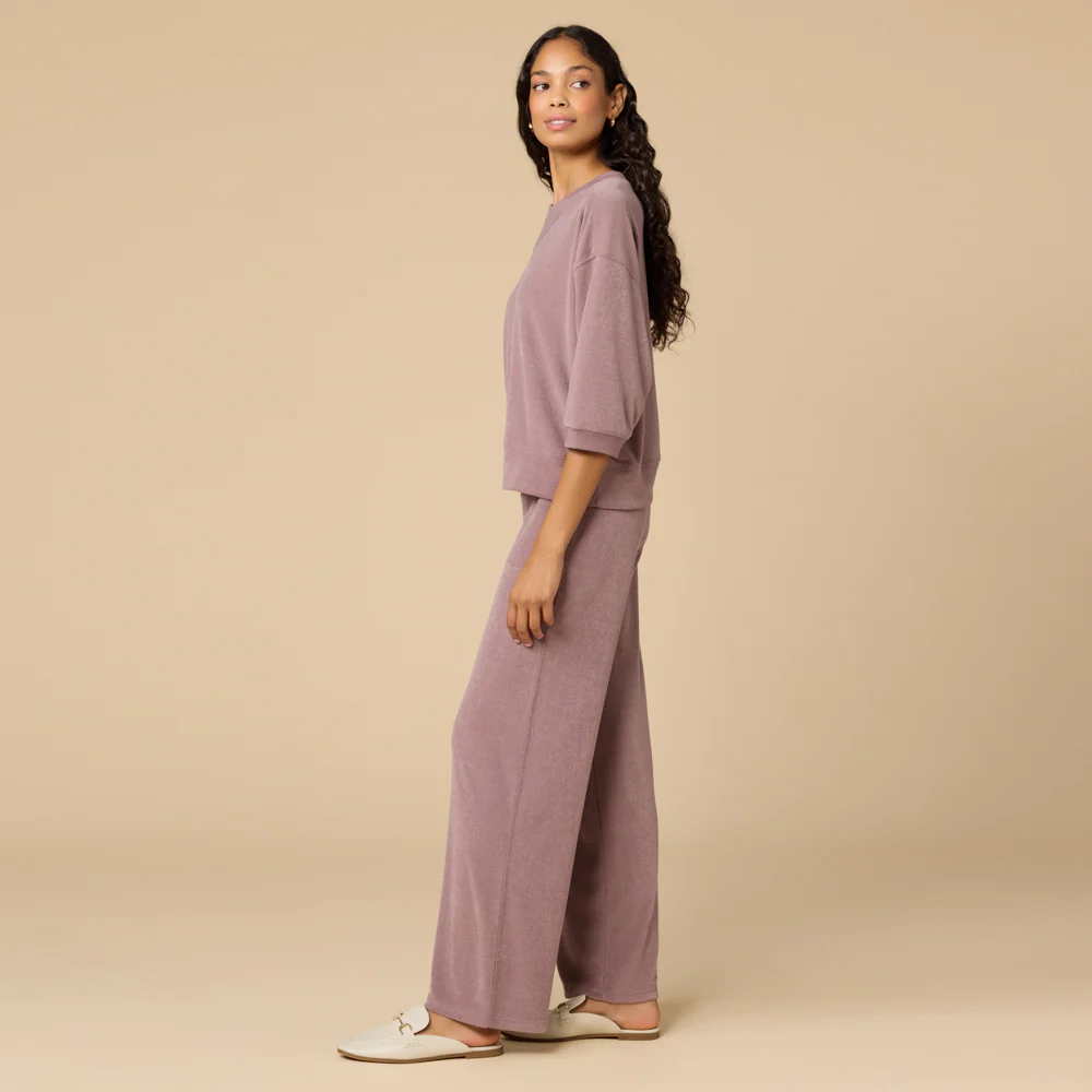 Terry Cropped Sleeve Crew Neck with Wide Leg Pant - Image 2