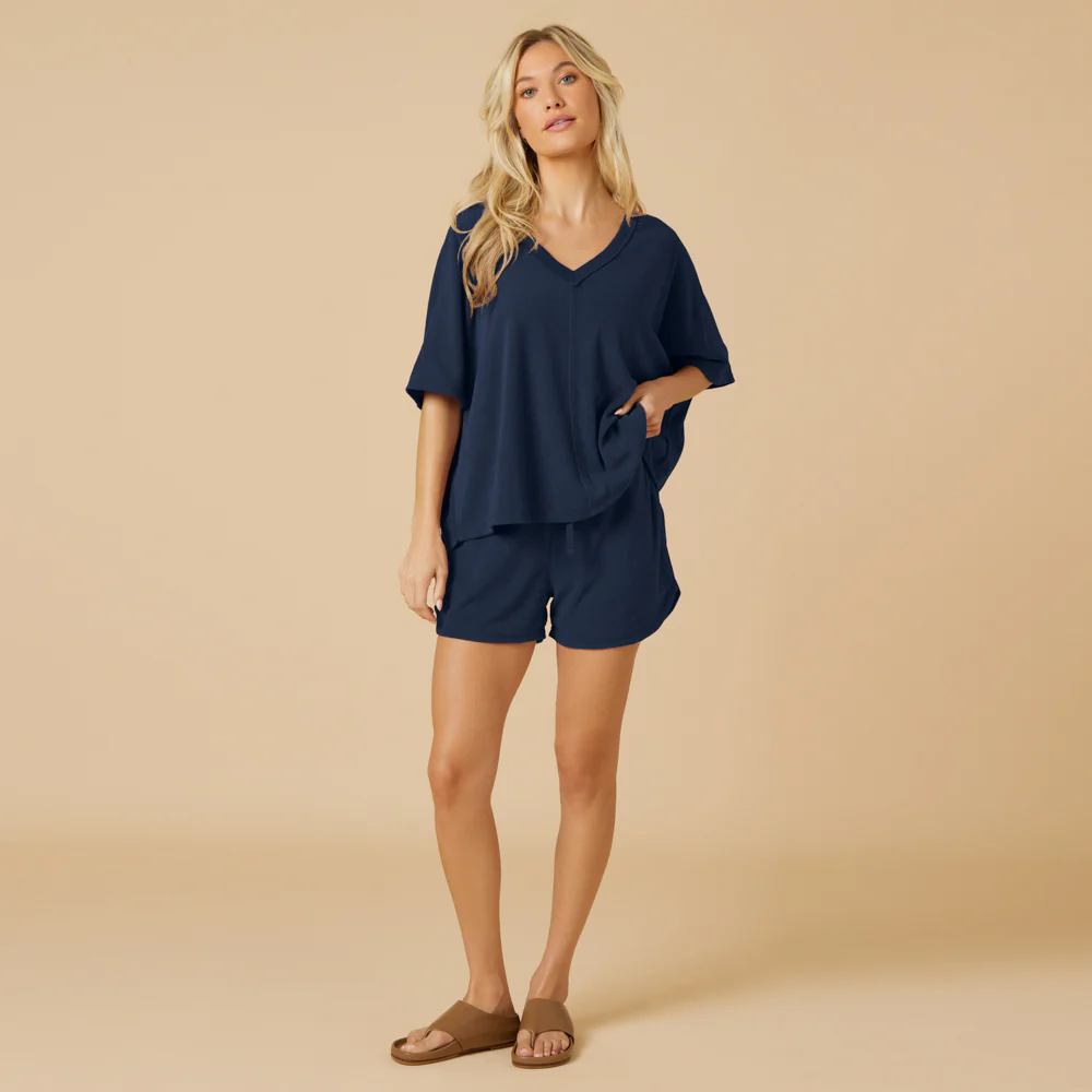 Terry Relaxed V-neck with Short Set - Image 2