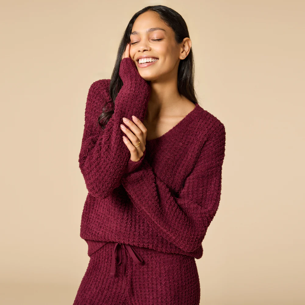 Waffle Knit Marshmallow V-Neck Lounge Set - Image 10