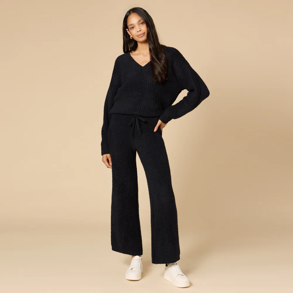 Waffle Knit Marshmallow V-Neck Lounge Set - Image 11