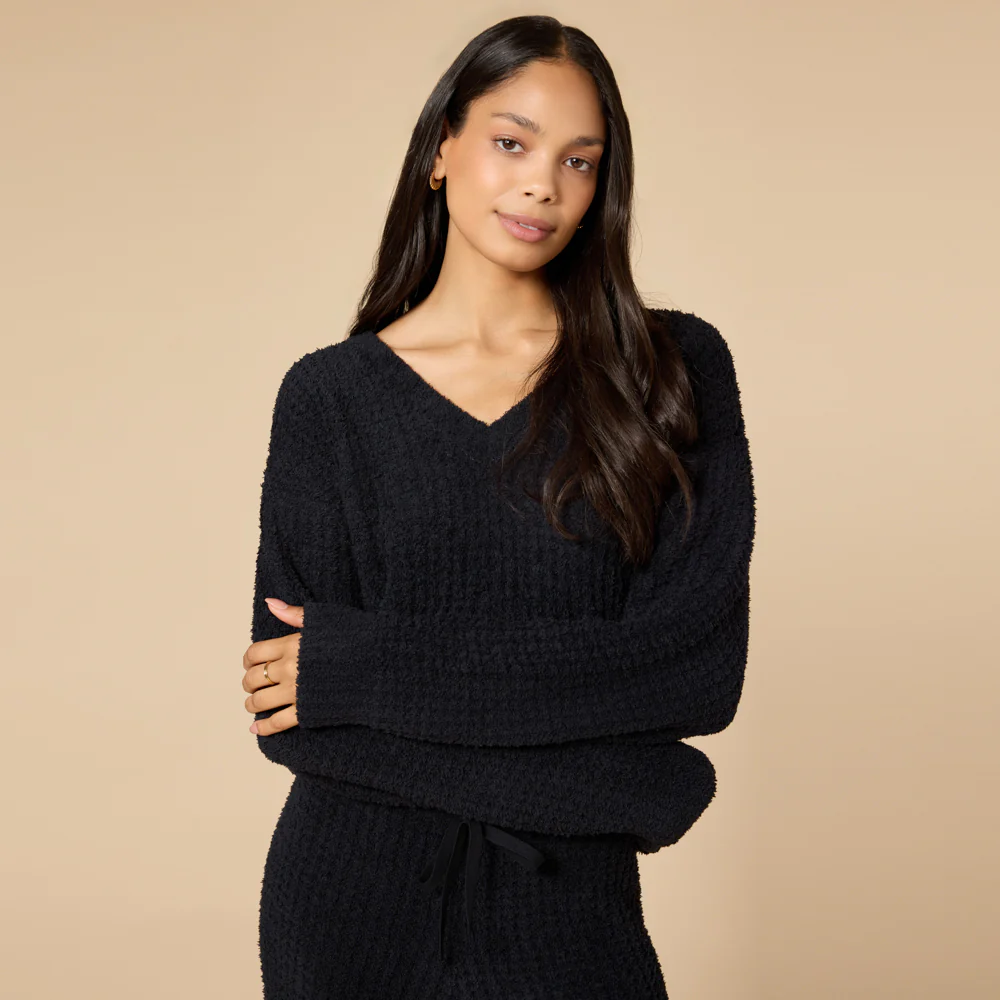Waffle Knit Marshmallow V-Neck Lounge Set - Image 12