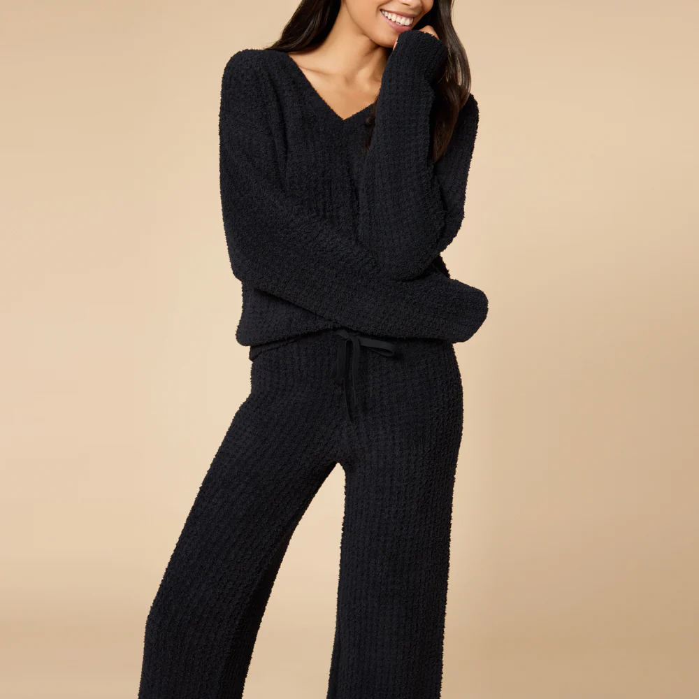 Waffle Knit Marshmallow V-Neck Lounge Set - Image 15