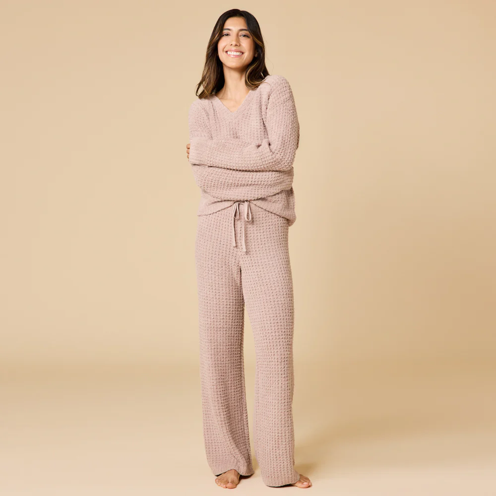 Waffle Knit Marshmallow V-Neck Lounge Set - Image 16