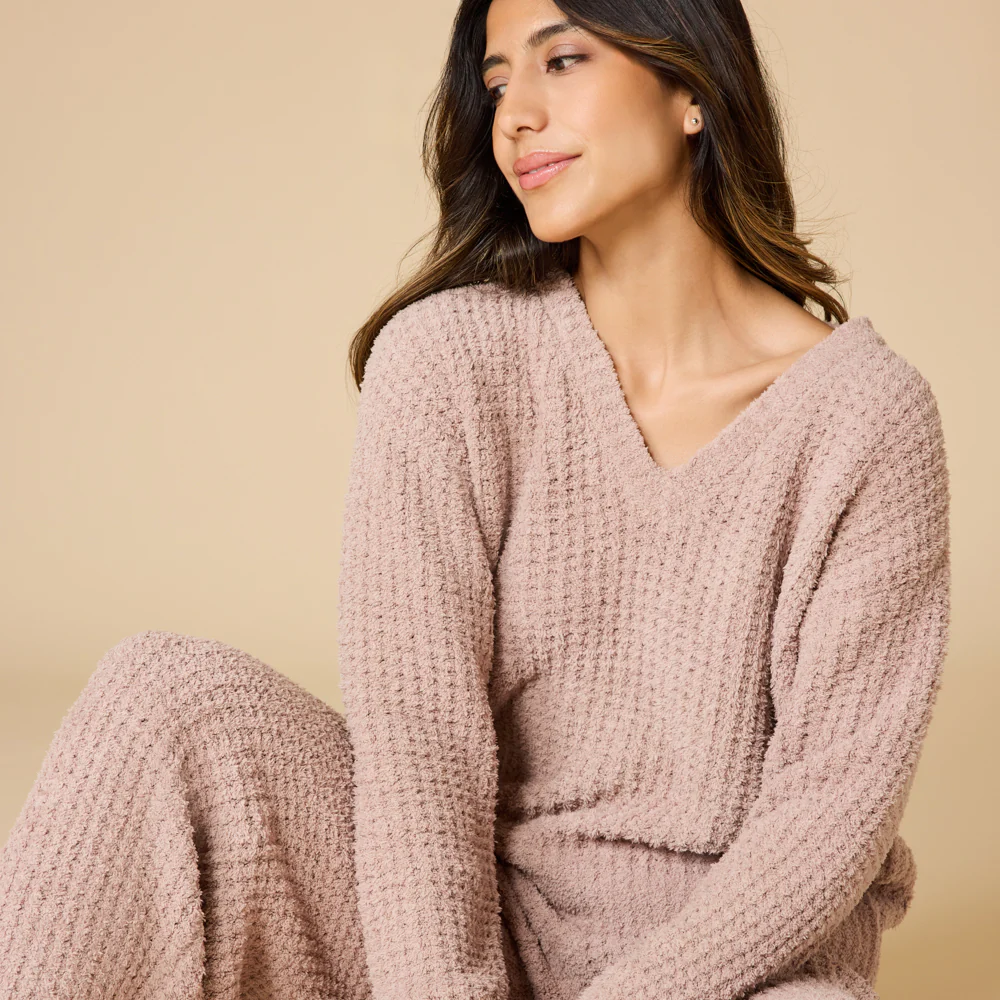 Waffle Knit Marshmallow V-Neck Lounge Set - Image 17