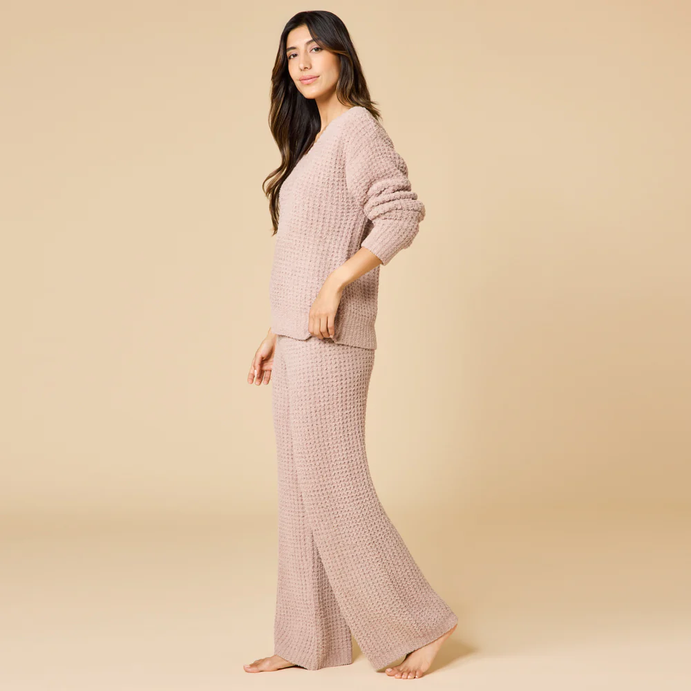 Waffle Knit Marshmallow V-Neck Lounge Set - Image 18