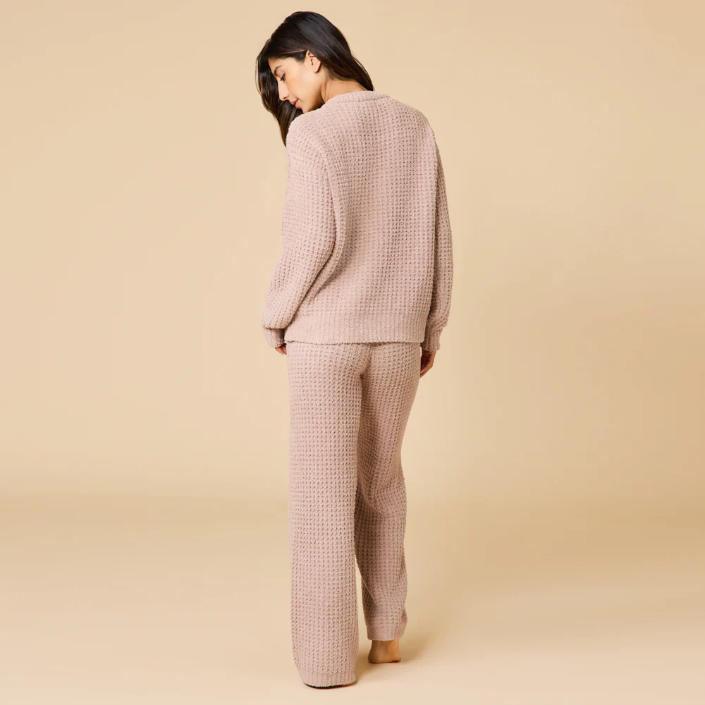 Waffle Knit Marshmallow V-Neck Lounge Set - Image 19