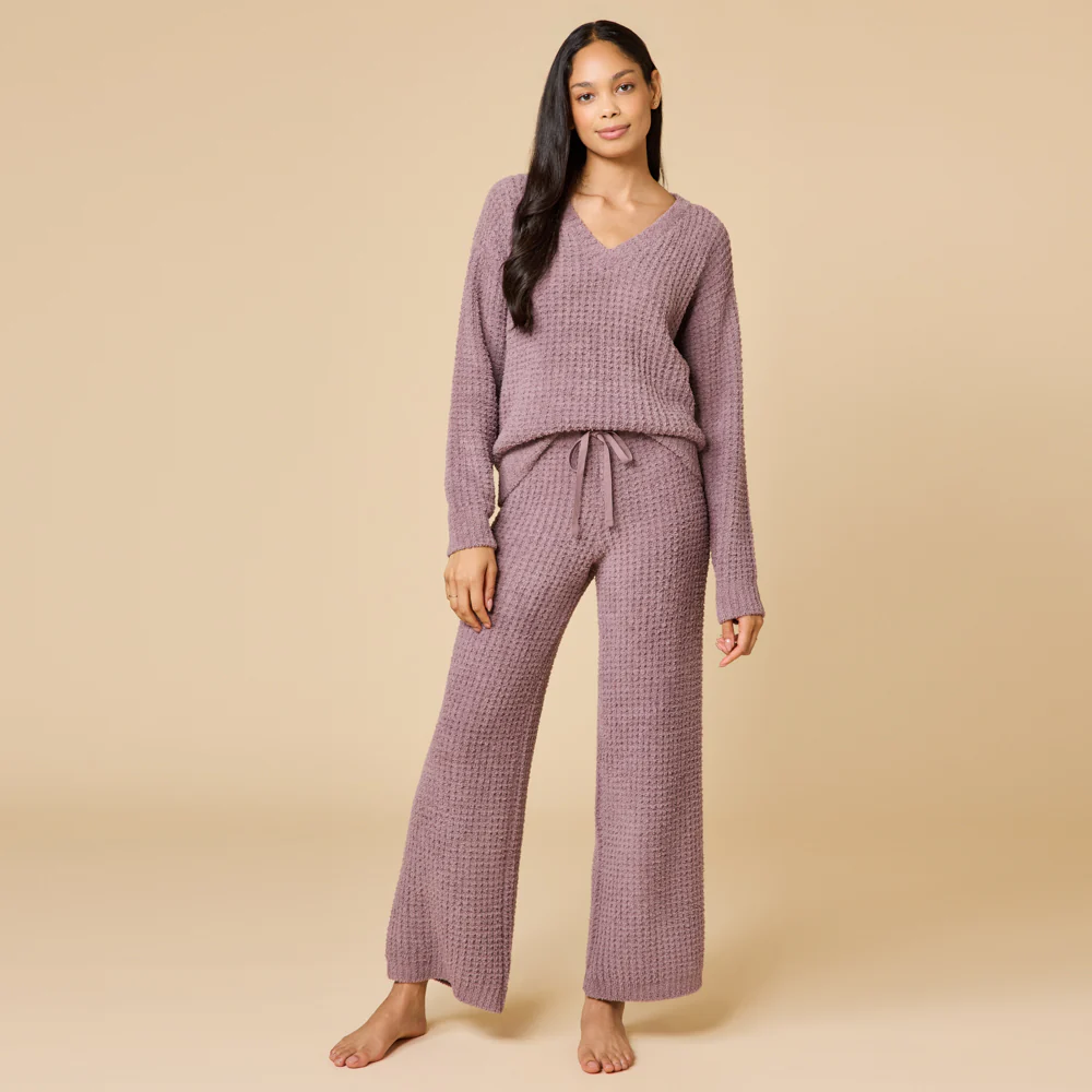 Waffle Knit Marshmallow V-Neck Lounge Set - Image 20