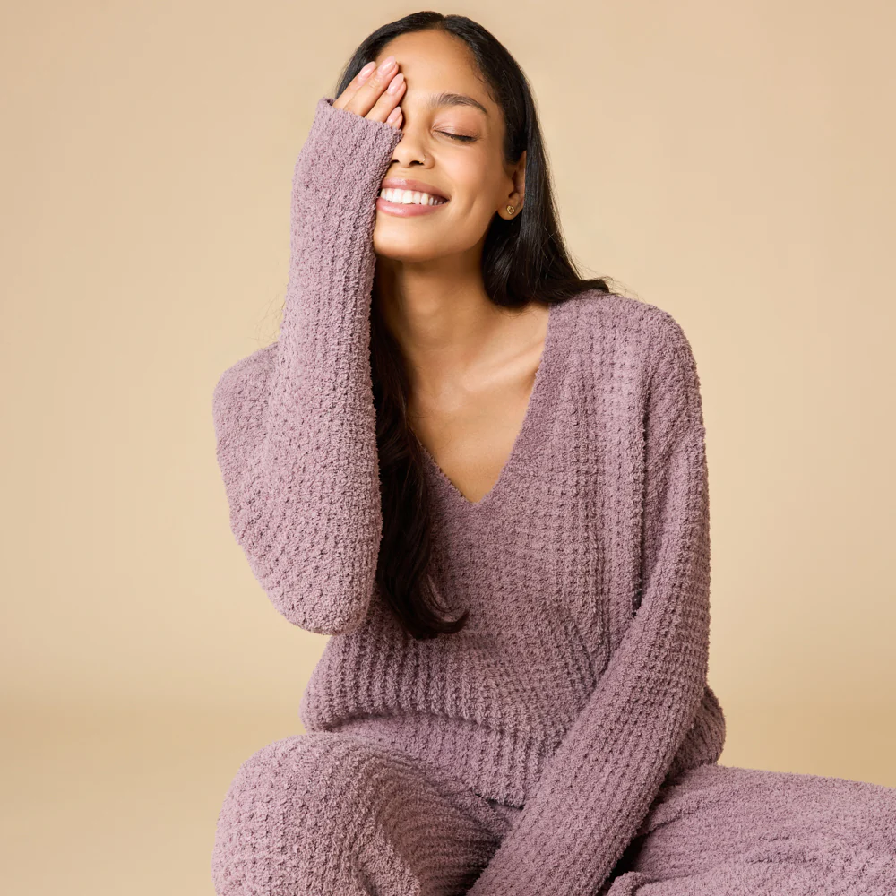 Waffle Knit Marshmallow V-Neck Lounge Set - Image 21