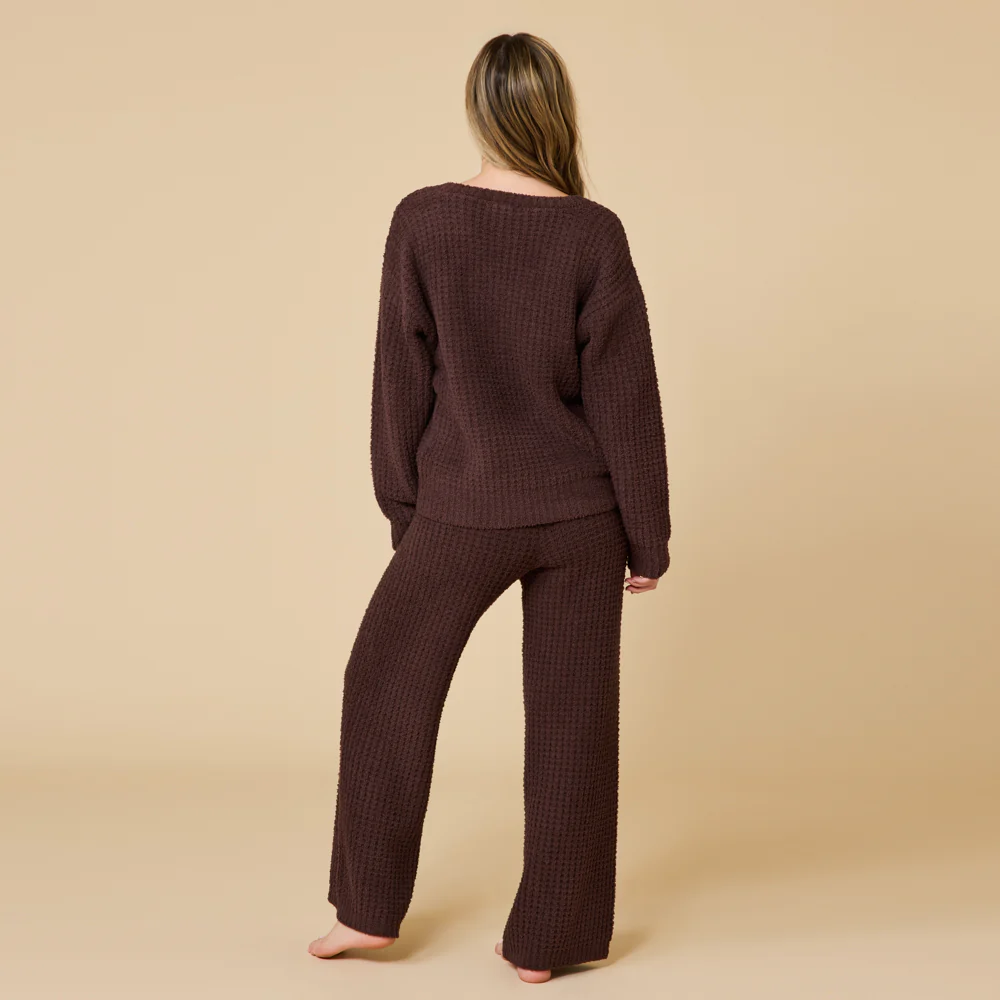 Waffle Knit Marshmallow V-Neck Lounge Set - Image 27