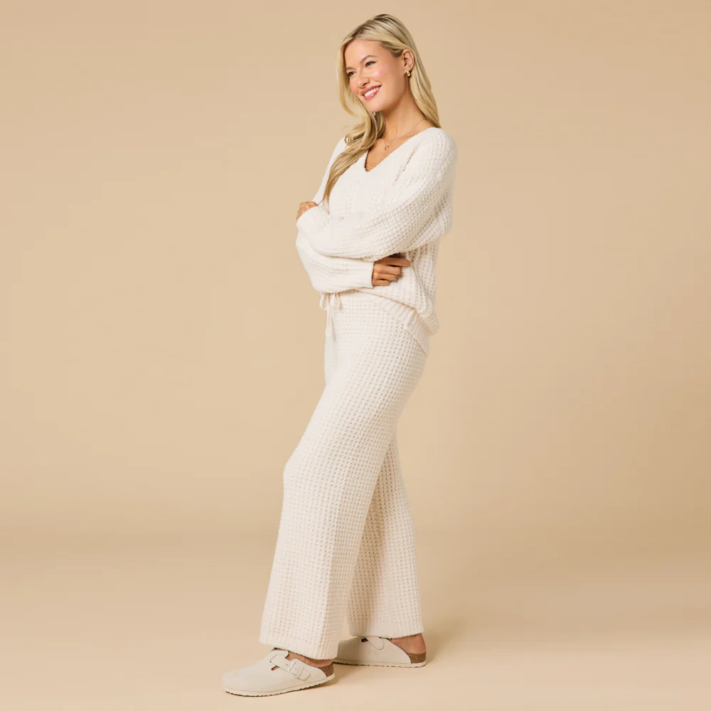Waffle Knit Marshmallow V-Neck Lounge Set - Image 3