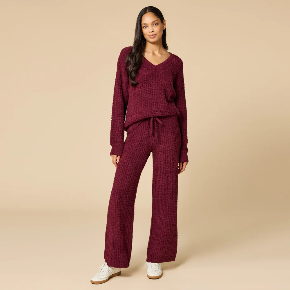 Waffle Knit Marshmallow V-Neck Lounge Set - Image 6