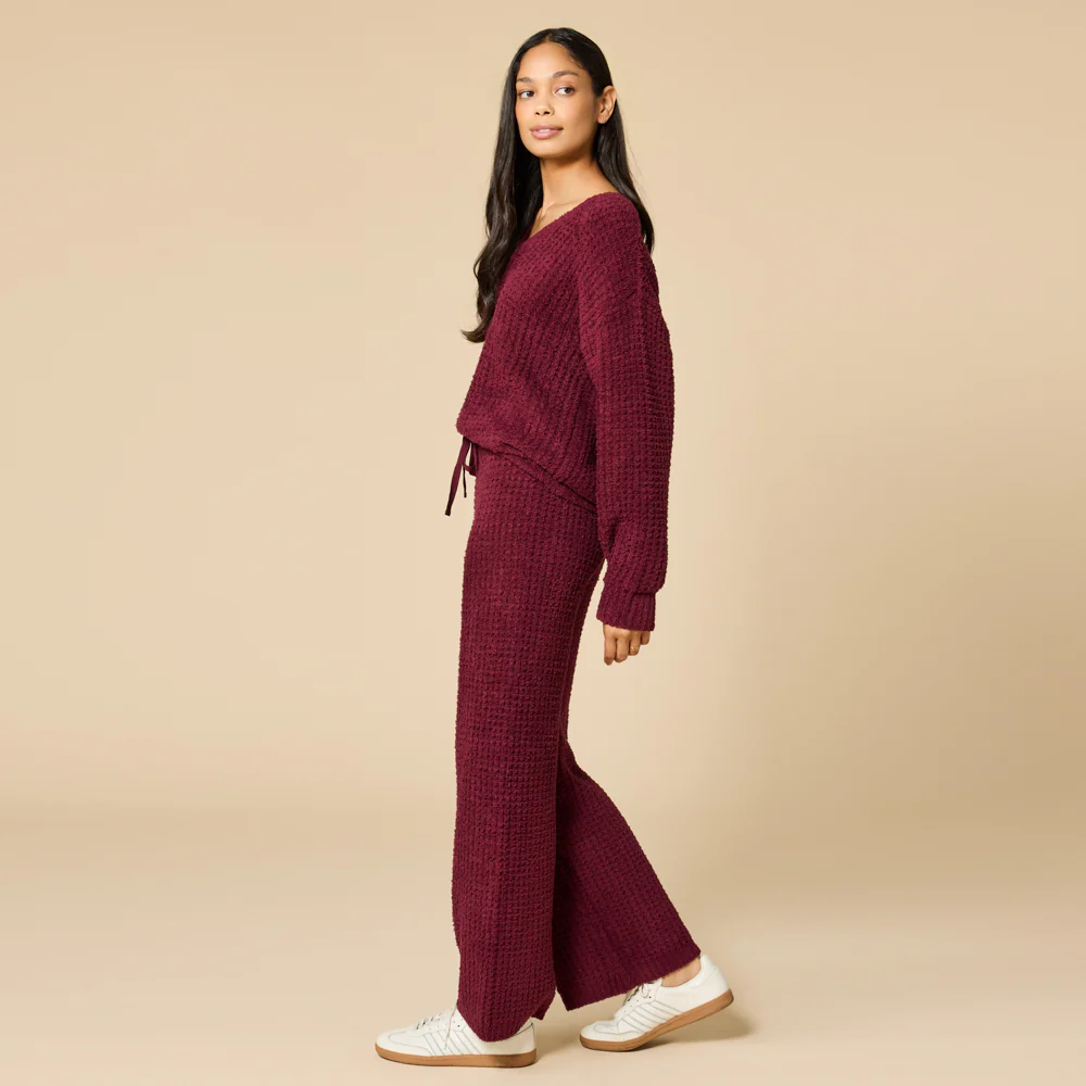 Waffle Knit Marshmallow V-Neck Lounge Set - Image 8