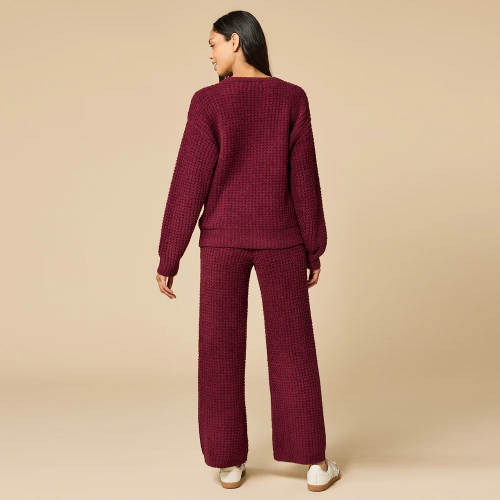 Waffle Knit Marshmallow V-Neck Lounge Set - Image 9